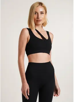 Nahtloses Top mit asymmetrischen Trägern IND TOP RIB (black)