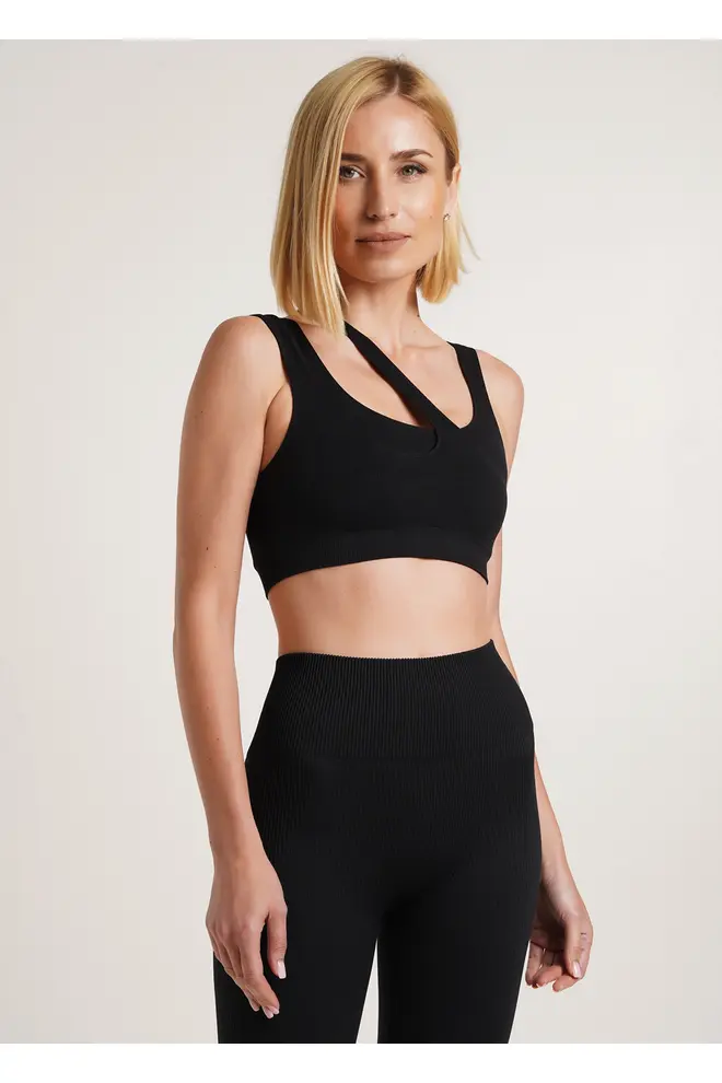 Nahtloses Top mit asymmetrischen Trägern IND TOP RIB (black)