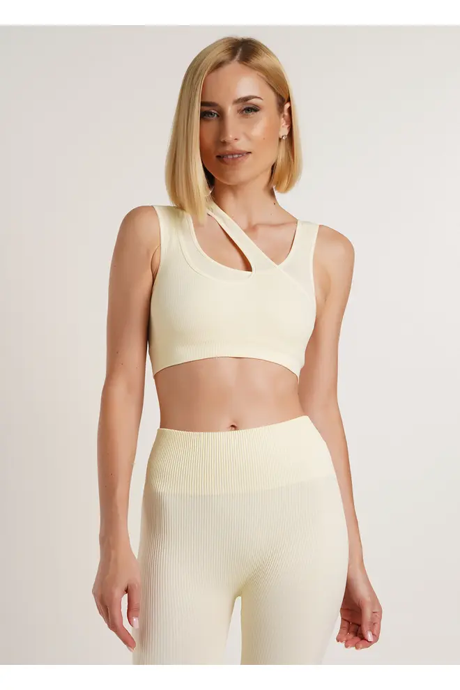 Nahtloses Top mit asymmetrischen Trägern IND TOP RIB (milk)