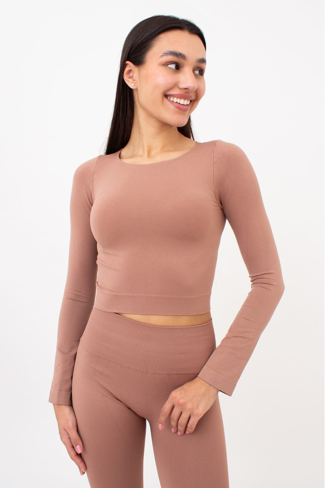 Short Top with Long Sleeves CROP TOP (mokko)
