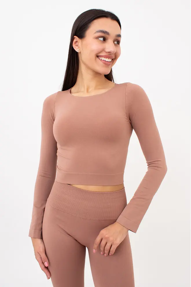 Kurzes Top mit langen Ärmeln CROP TOP (mokko)