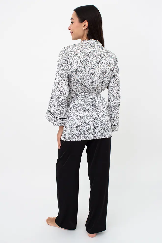 Pyjama mit langer Hose BLOSSOM VEIL 5604/050 (peony sketch white/black)