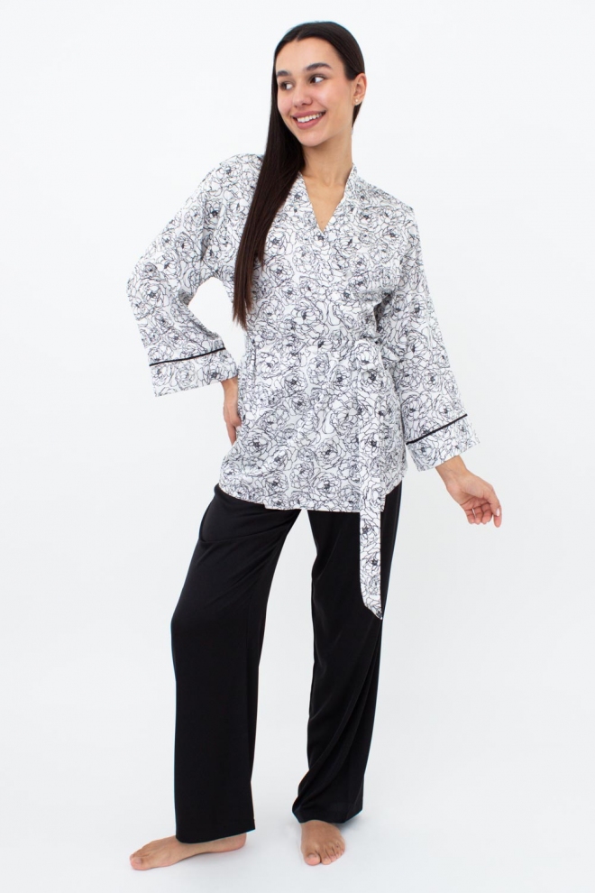 Pyjama mit langer Hose BLOSSOM VEIL 5604/050 (peony sketch white/black)