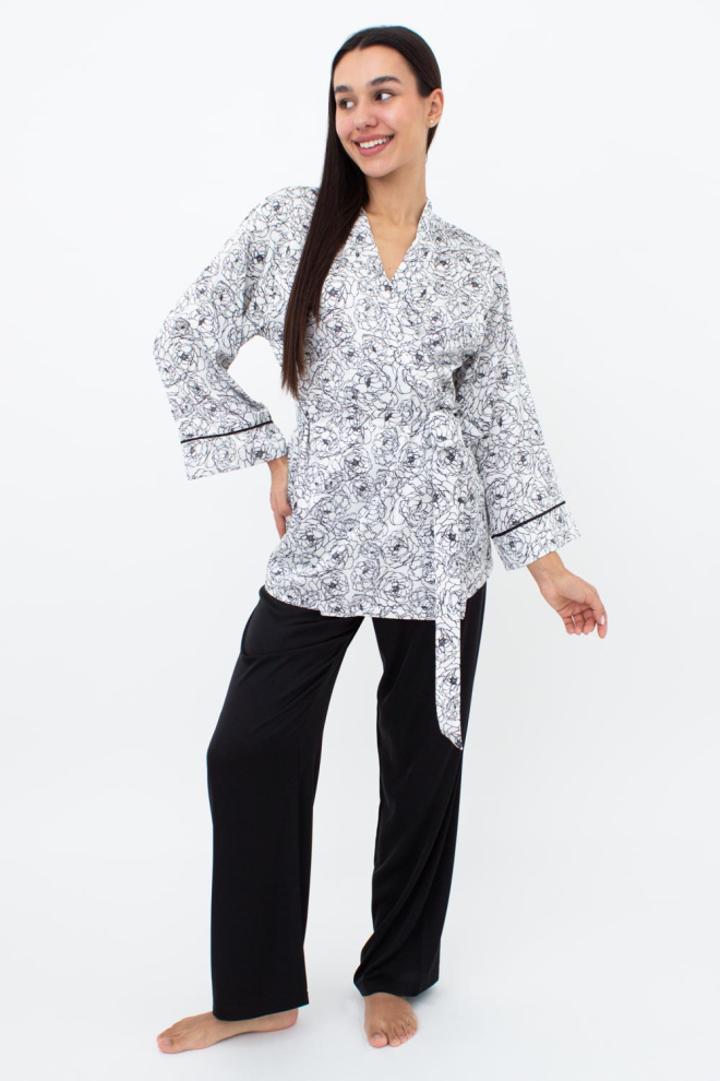 Pyjama mit langer Hose BLOSSOM VEIL 5604/050 (peony sketch white/black) Pyjama mit langer Hose BLOSSOM VEIL 5604/050 (peony sketch white/black)
