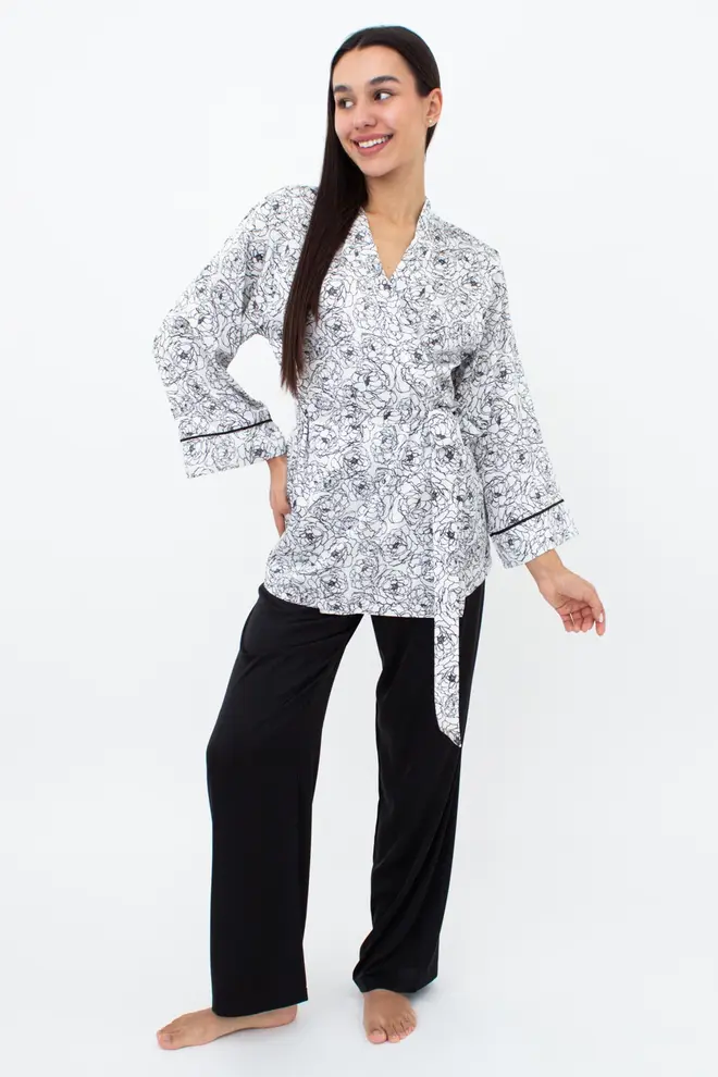 Pyjamas with Long Trousers BLOSSOM VEIL 5604/050 (peony sketch white/black)